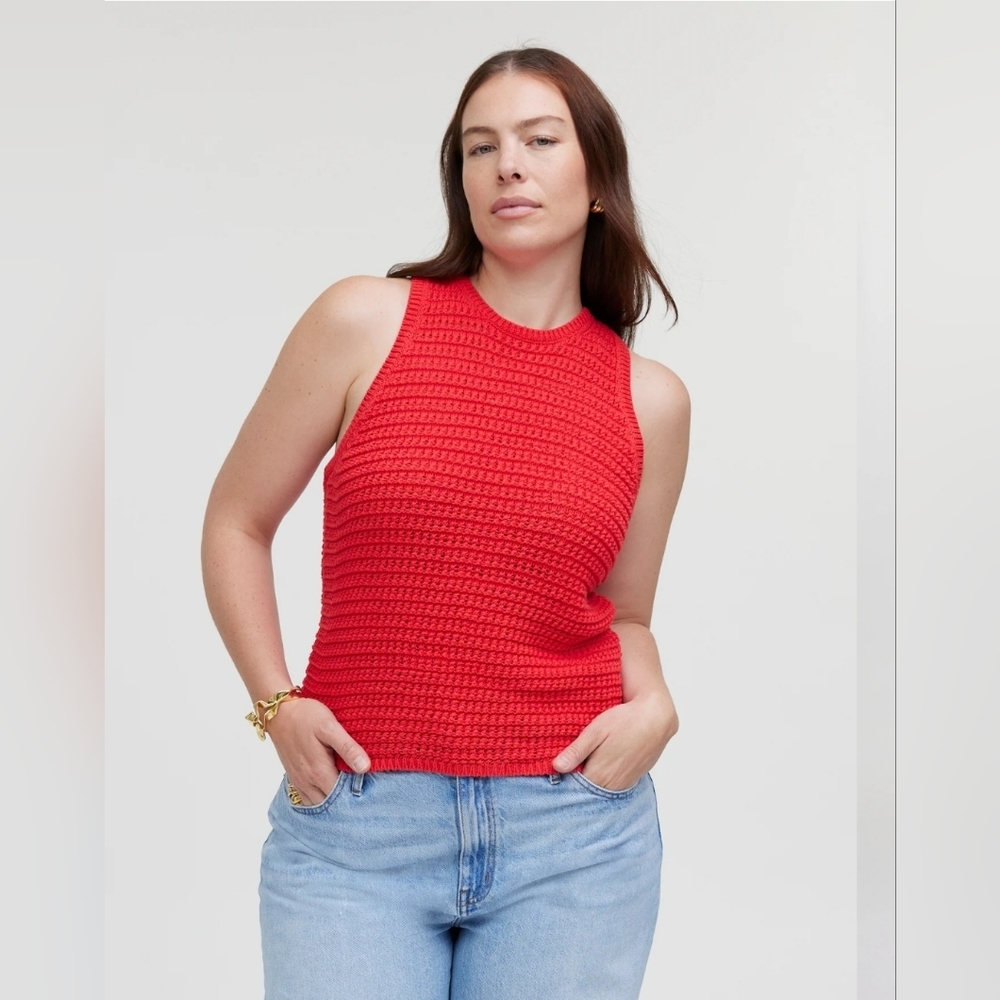 Madewell Red Crochet Crew Neck Tank